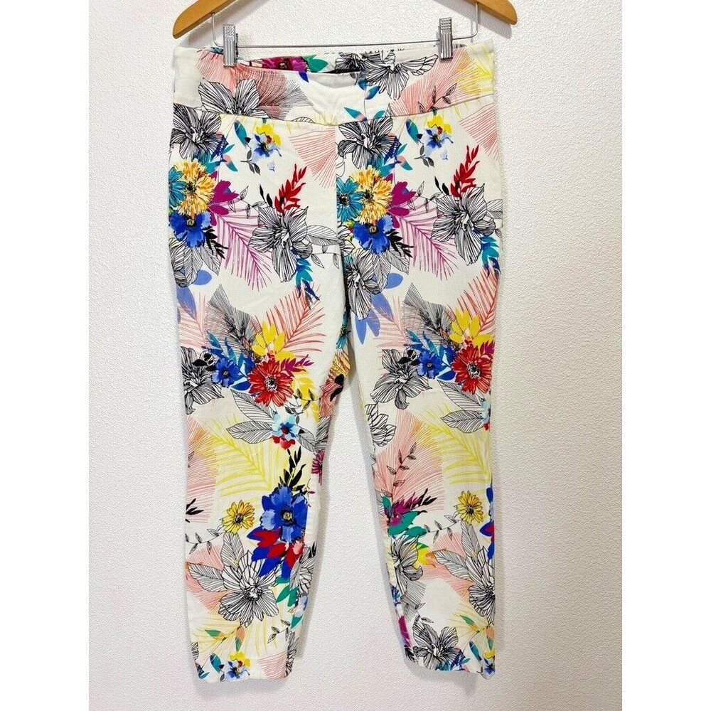 UP! Floral Women's Multicolor Stretch Size 12 Tapered High Rise Dress Pants READ
